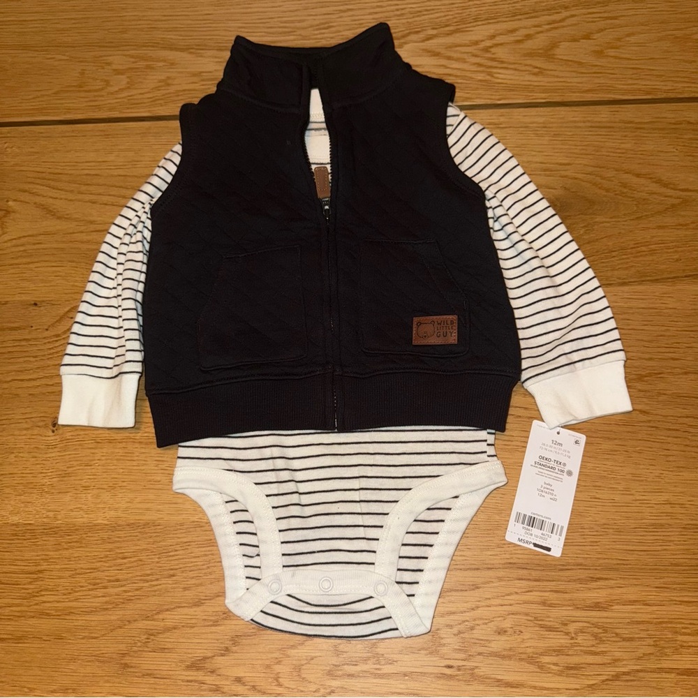Striped Black and White Kids One Piece